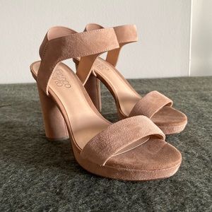 Pink Tan Sand Heeled Slingback Heel